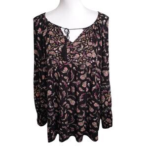 OLD NAVY BLACK & PINK FLORAL BOHO-INSPIRED BLOUSE SZ.L EUC